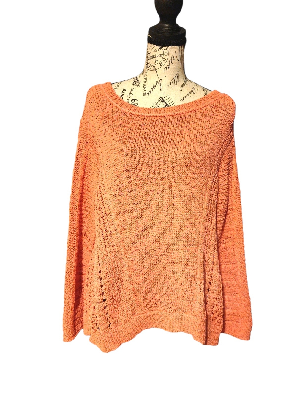 Scoop Coral Open Knit Scoop Neck Eyelet Back Sweater, Small